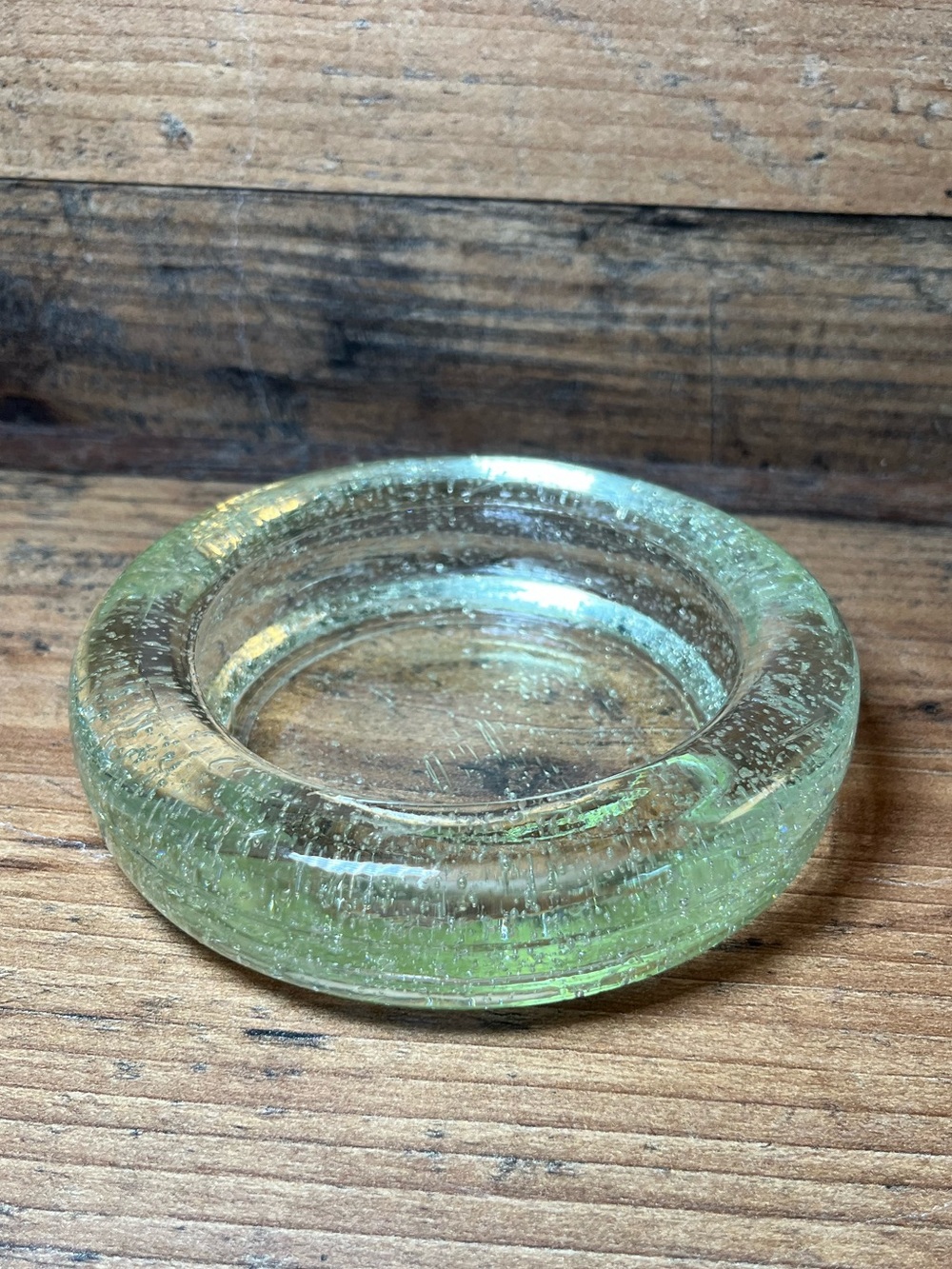 Clear Bubble Art Glass Trinket Dish/Candle Holder/Ashtray Dish